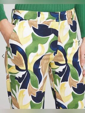Chico's Straight Leg Pants in White Multi Floral Print
